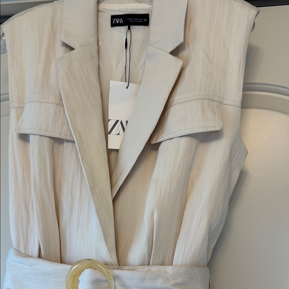 Zara Cream Blazer Collar Jumpsuit with Belt - Picture 3 of 11